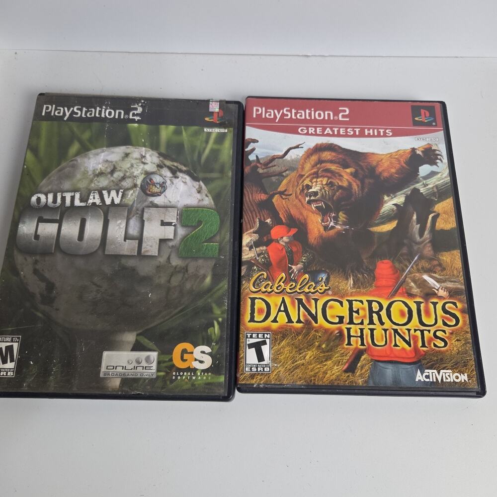 TWO Playstation 2 Games Outlaw Golf 2, Cabelas Dangerous Hunts